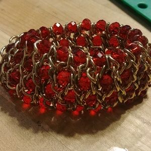 Red faceted crystal & gold expandable bracelet